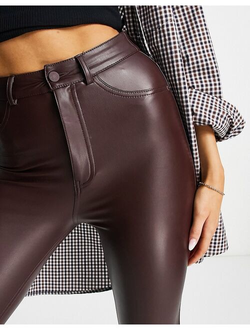Pull&Bear high waisted faux leather skinny pants in burgundy