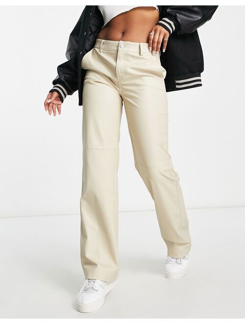 Pull&Bear straight leg faux leather pants with seam detail in ecru