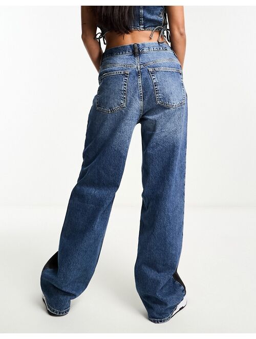 Pull&Bear bi-color wide leg jeans in black