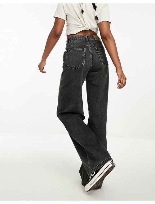 Pull&Bear mid rise wide leg jean in washed dark gray