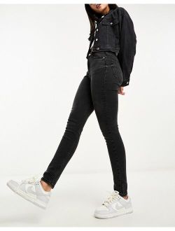 high waisted skinny jean in washed dark gray