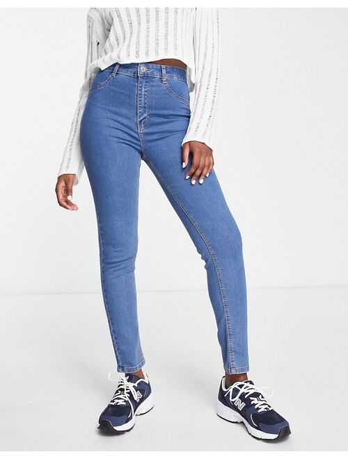 Pull&Bear super skinny high waisted jeans in medium blue