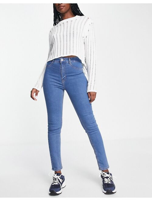 Pull&Bear super skinny high waisted jeans in medium blue