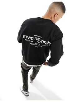 Stwd record back printed sweatshirt in black