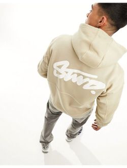 stwd back printed hoodie in beige