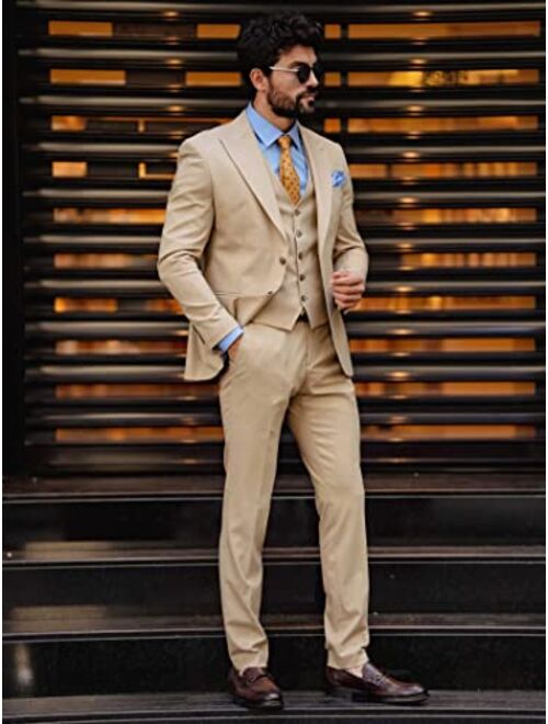 Cyandusty Men's 3 Piece Suits Slim Fit Suits for Men One Button Blazer Suit Vest and Pants for Men Wedding Prom