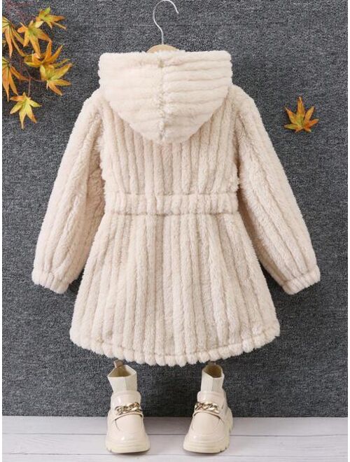 Shein Young Girl 1pc Button Front Hooded Teddy Coat