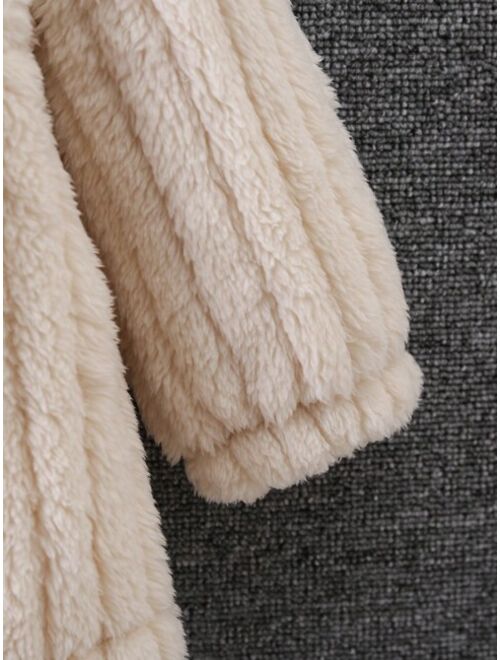 Shein Young Girl 1pc Button Front Hooded Teddy Coat