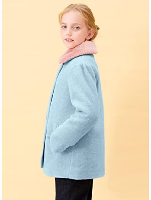 SOLOCOTE Girls Winter Wool Dress Coat Cotton Quilted Peacoat Single Breasted Fur Collar Jacket
