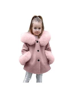 YHEGHT Toddler Girls Winter Wool Dress Coat Cotton Quilted Peacoat Single Breasted Fr Collar Jacket White Long Coat