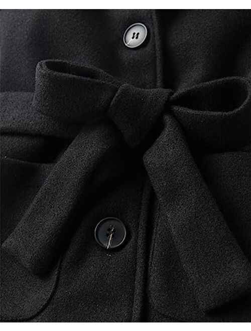 Betusline Girls Fall Winter Coat Warm Wool Blend Hooded Outerwear Jacket with Belt, 18 Months - 7 Years