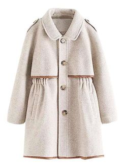 Betusline Girls Wool Dress Coat Kids Fall Winter Warm Lapel Button Jacket Overcoat, 3-14 Years