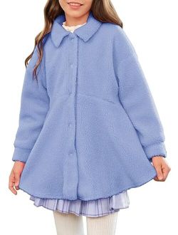 Meikulo Girls Fleece Jacket Kids Lightweight Sherpa Button Down Lapel Outwear Winter Coats with Pockets