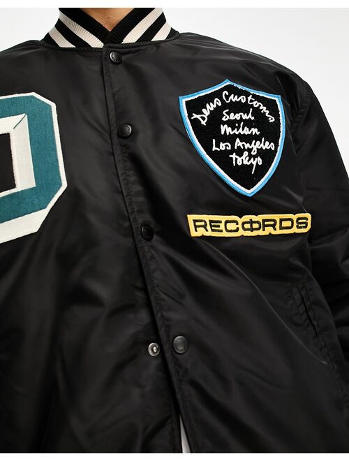 Deus Ex Machina sophomore varsity jacket in black exclusive to ASOS