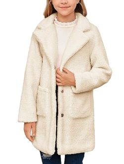 Imily Bela Girls Fleece Jackets Sherpa Winter Warm Coats Kids Fuzzy Outerwear Clothes With Pockets 4-15 Years