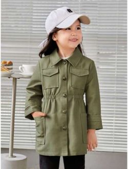 Young Girl Flap Pocket Button Front Coat