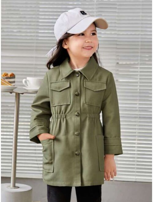 SHEIN Young Girl Flap Pocket Button Front Coat