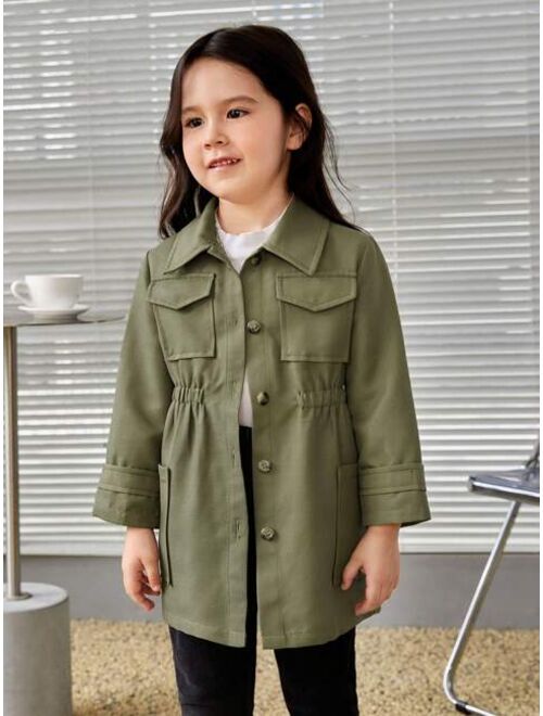 SHEIN Young Girl Flap Pocket Button Front Coat