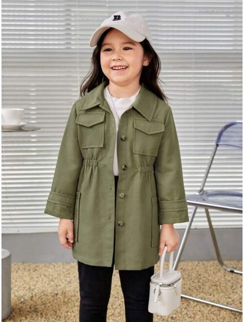 SHEIN Young Girl Flap Pocket Button Front Coat