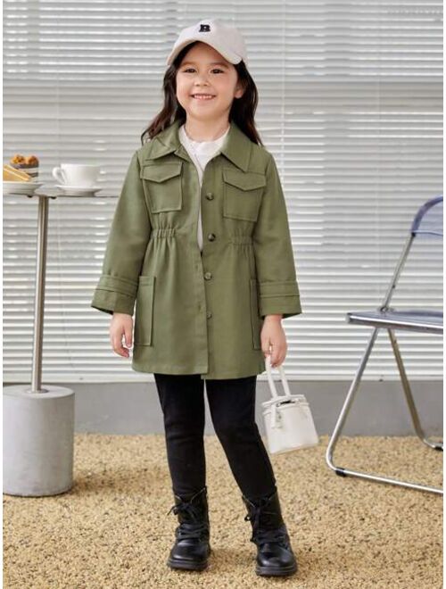 SHEIN Young Girl Flap Pocket Button Front Coat
