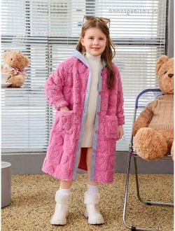 Young Girl Contrast Trim Hooded Teddy Coat