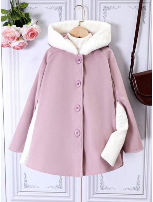SHEIN Kids Nujoom Tween Girl 1pc Single Breasted Hooded Coat