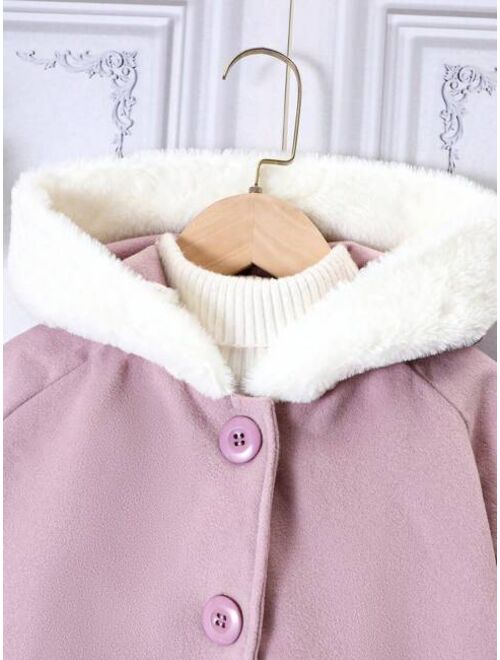 SHEIN Kids Nujoom Tween Girl 1pc Single Breasted Hooded Coat