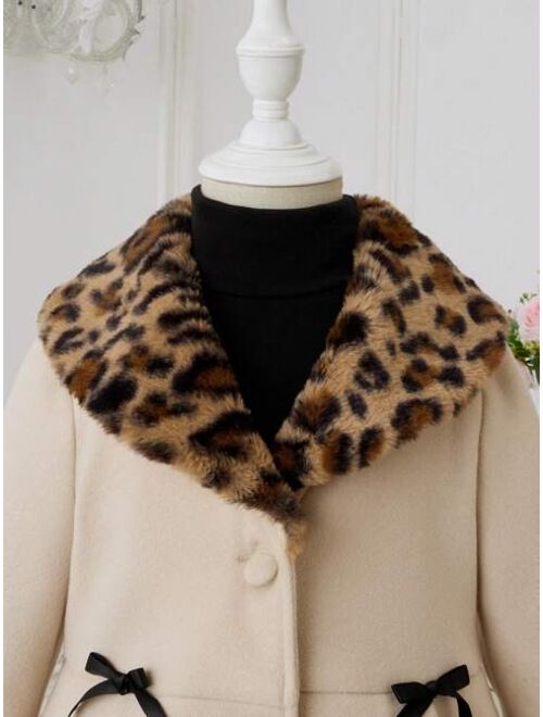 SHEIN Young Girl Woolen Casual Spliced Leopard Print Jacket For Autumn, Halloween
