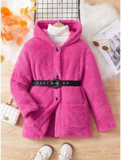 Tween Girl Dual Pocket Hooded Teddy Coat Without Sweater