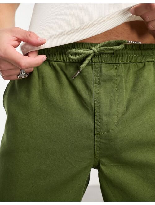 ASOS DESIGN pull on pants in khaki with elastic waist