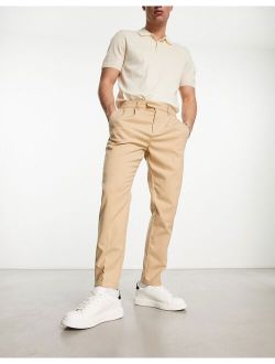 tapered pleat front pants in stone