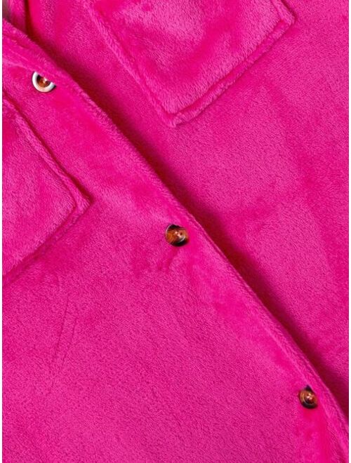 Shein Teen Girl 1pc Flap Pocket Drop Shoulder Flannelette Coat