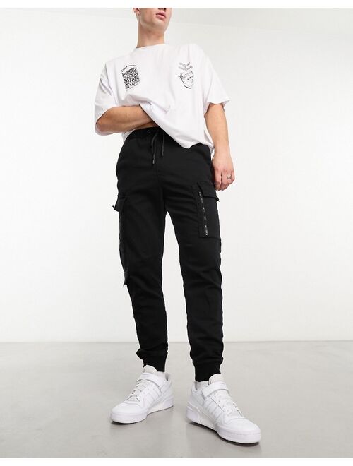 Bershka slim cargo sweatpants in black