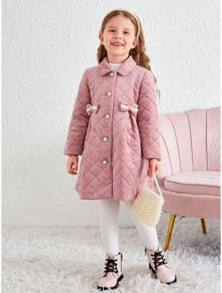 Young Girl Bow Front Quilted Winter Coat