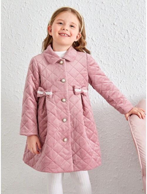 SHEIN Young Girl Bow Front Quilted Winter Coat
