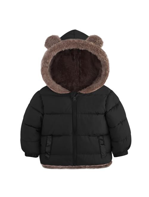 Enlifety 6M-5T Baby Toddler Winter Fleece Coat Boys Girls Cute Bear Ear Hooded Jackets with Pockets
