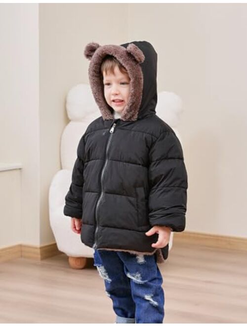 Enlifety 6M-5T Baby Toddler Winter Fleece Coat Boys Girls Cute Bear Ear Hooded Jackets with Pockets