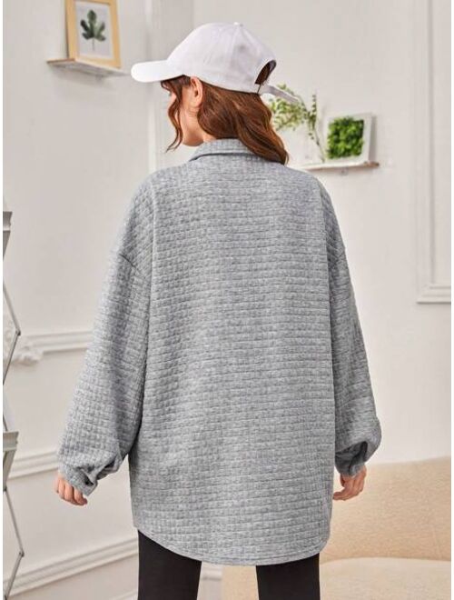 SHEIN Teen Girl Letter Patched Flap Pocket Drop Shoulder Coat