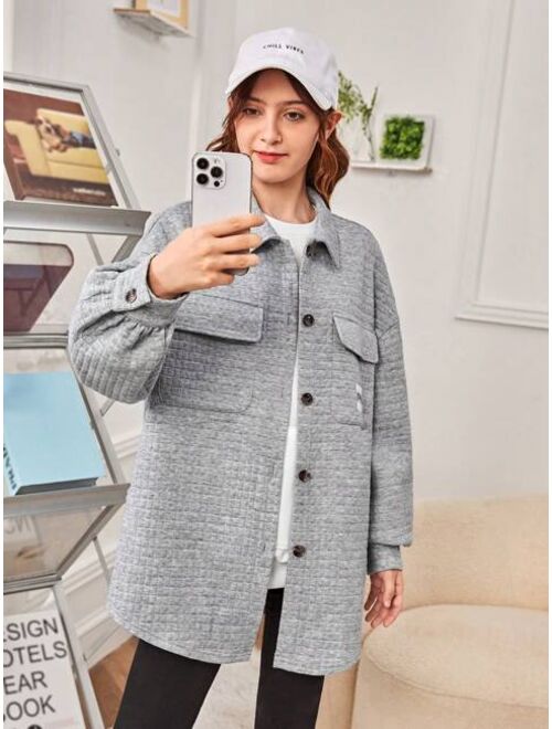 SHEIN Teen Girl Letter Patched Flap Pocket Drop Shoulder Coat