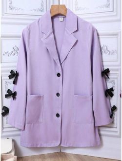 Teen Girl Bow Detail Dual Pocket Button Front Coat