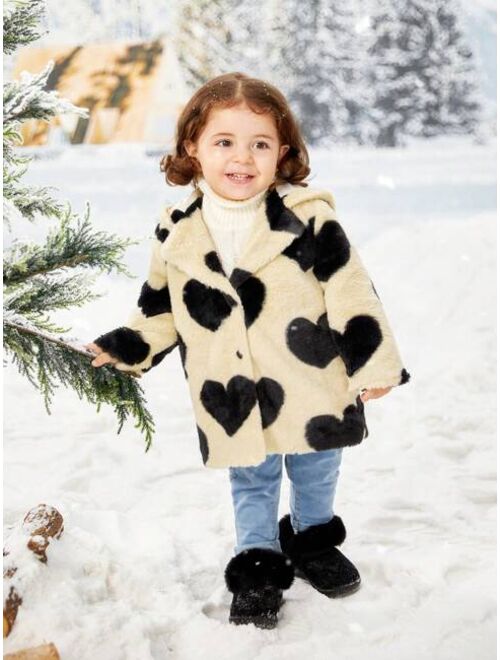 SHEIN Baby Girl Heart Pattern Teddy Coat