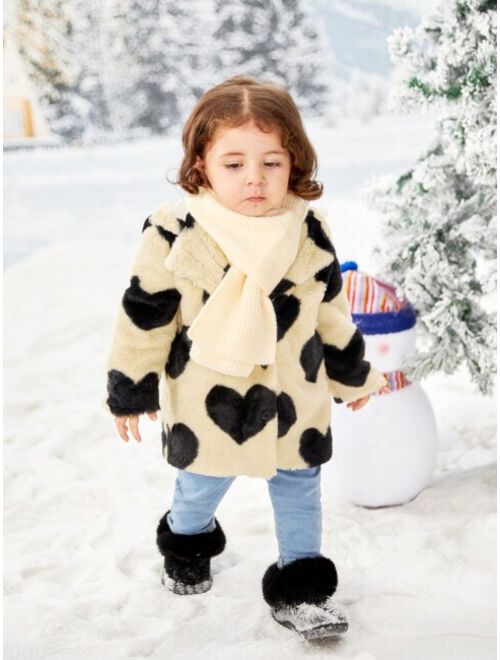 SHEIN Baby Girl Heart Pattern Teddy Coat