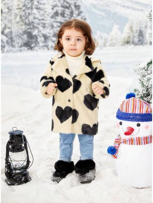 SHEIN Baby Girl Heart Pattern Teddy Coat