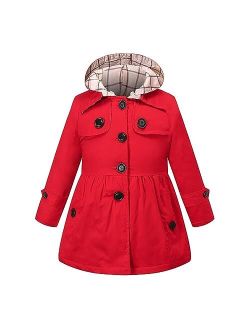 Generic Girl's Hooded Trench Coat, Toddler Girls Single Breasted Trench Coat Dress Outerwear Winter Dress Coat for Girls