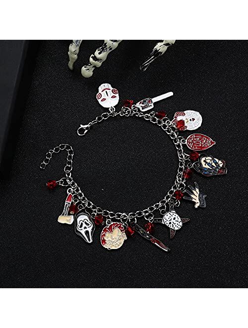 Sanfenly Charm Bracelets for Women Men, Scary Christmas Halloween Link Bracelets for Horror Fans