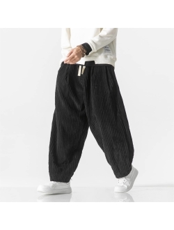 Seidarise Men's Corduroy Pants Straight Baggy Wide Leg Stretch Elastic Waist Drawstring Relaxed Fit Trousers Pant