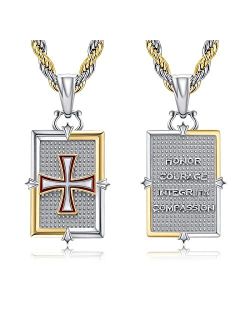 YueYuan Orthodox Cross Necklace for Men 925 Sterling Silver Personalized Engraved Religious Protector Necklace Honor, Courage, Integrity, Compassion Rectangle Cross Penda