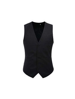 Mens V-Neck Dress Suit Business Casual Suit Vest Waistcoat 5 Button Slim Fit