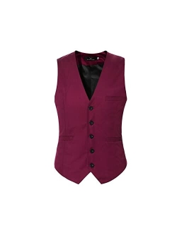 Mens V-Neck Dress Suit Business Casual Suit Vest Waistcoat 5 Button Slim Fit