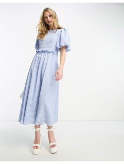 gingham maxi dress with open back in blue